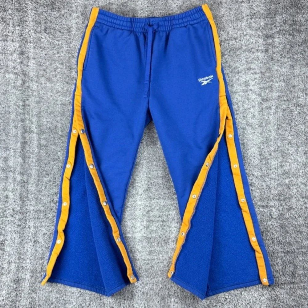 Reebok Forever 21 Mens XL Blue Yellow Snap Button Tear Away Track Pants Joggers
